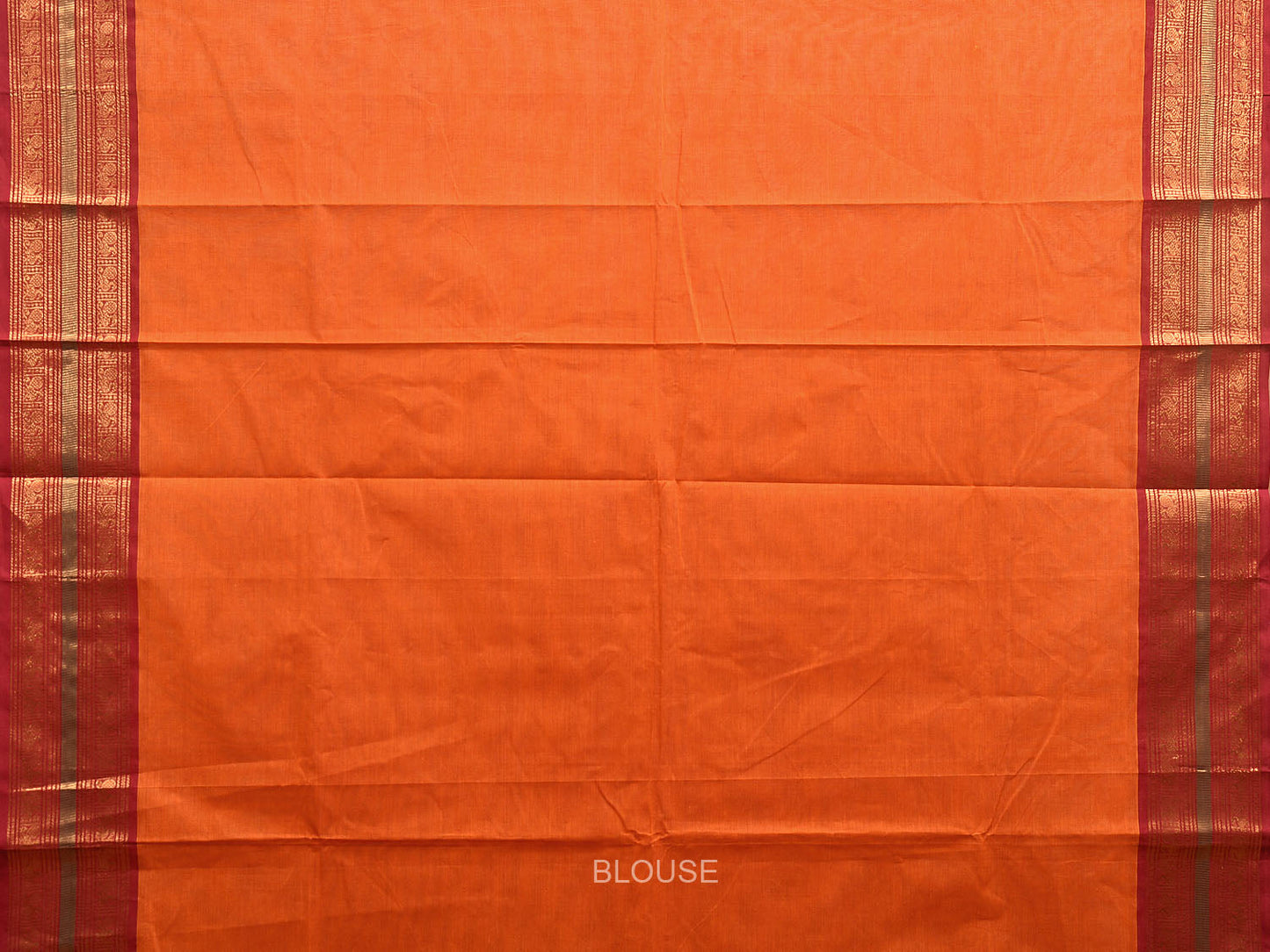 Orange Kanchipuram Cotton Saree with Strips Pallu and Peacock Border Design k0706