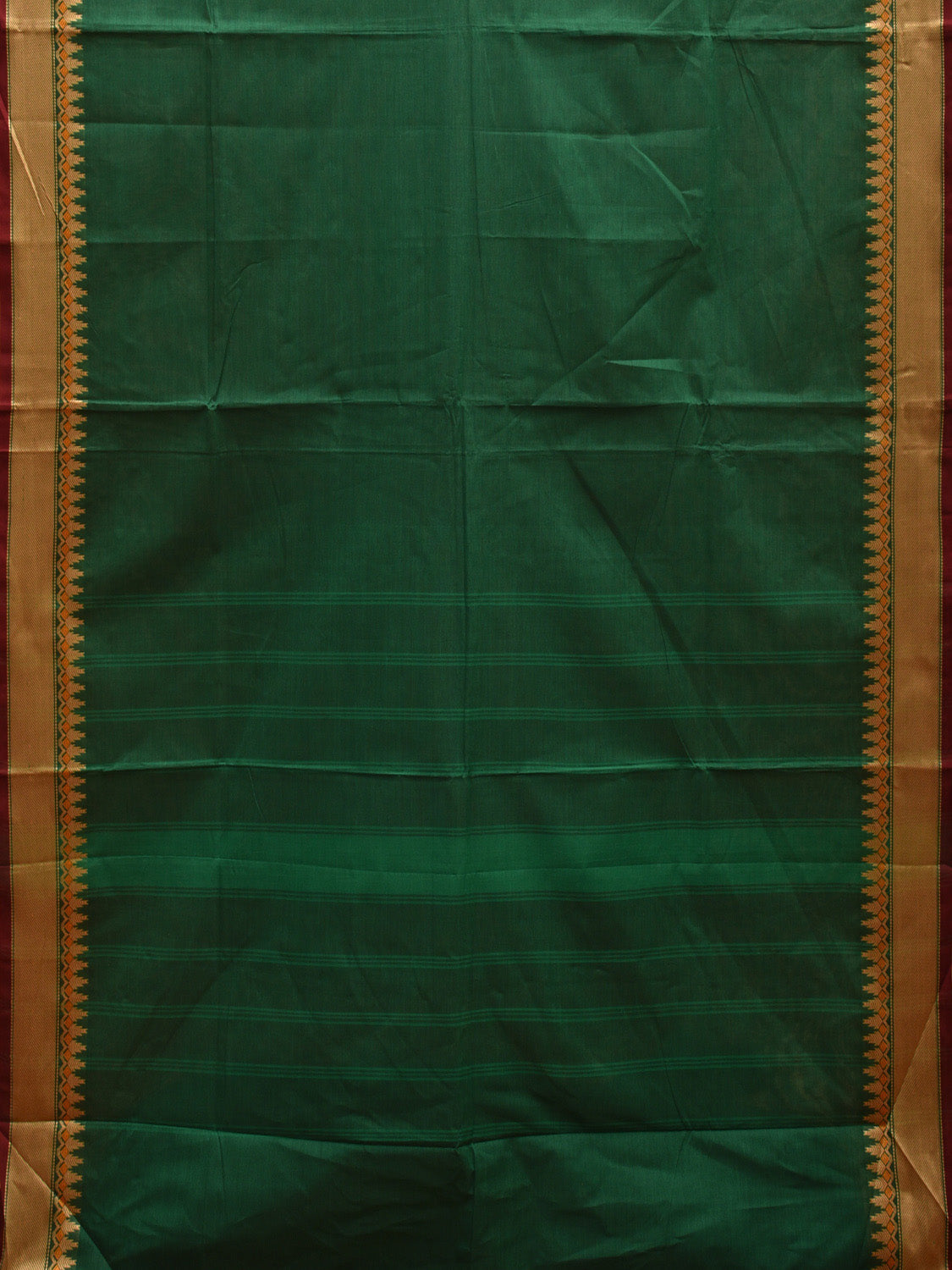 Green Kanchipuram Cotton Plain Saree with Strips Pallu and Border Design k0707