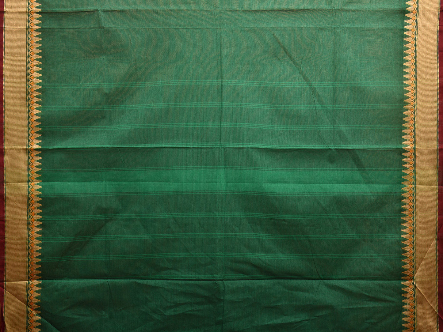 Green Kanchipuram Cotton Plain Saree with Strips Pallu and Border Design k0707