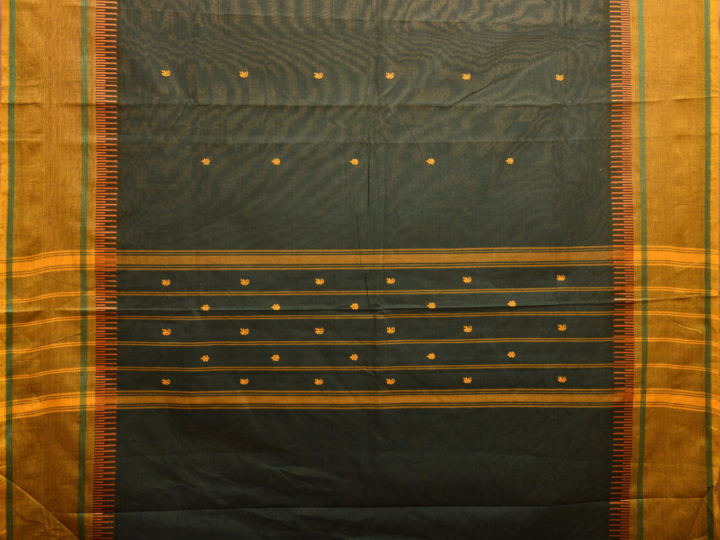 Dark Green Kanchipuram Cotton Saree with Strips Pallu and Big Border Design k0709