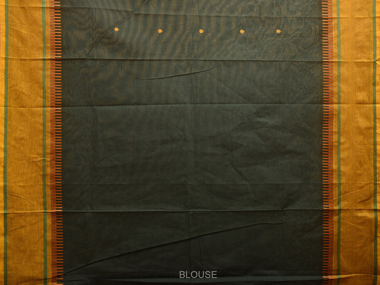 Dark Green Kanchipuram Cotton Saree with Strips Pallu and Big Border Design k0709