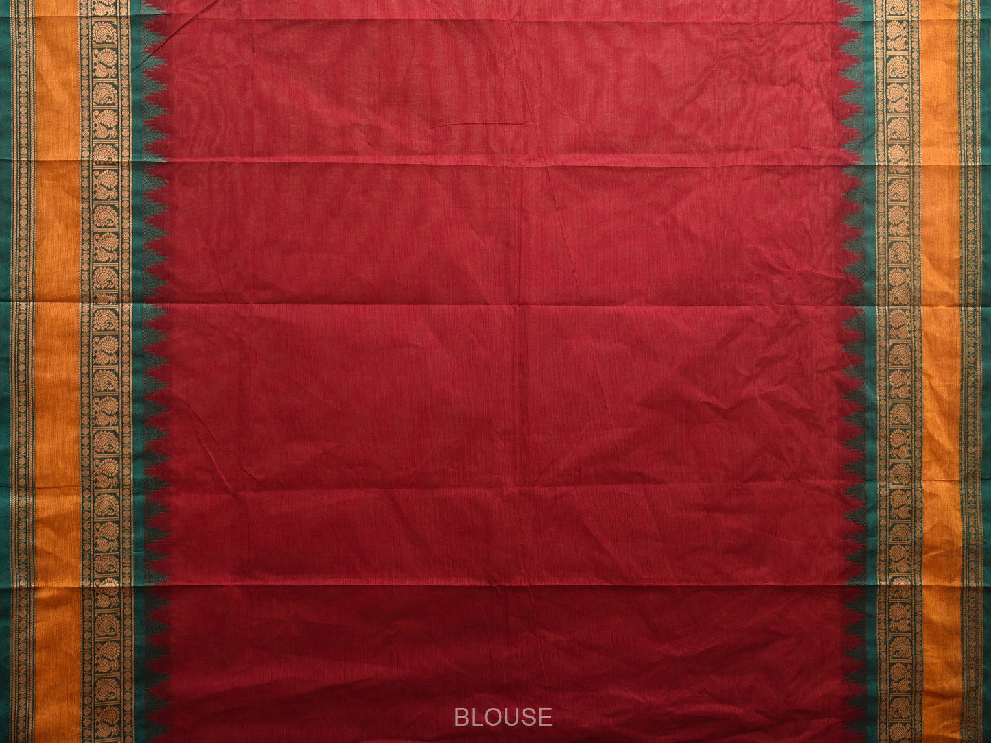 Dark Red Kanchipuram Cotton Saree with Strips Pallu and Peacock-Mango Border Design k0710