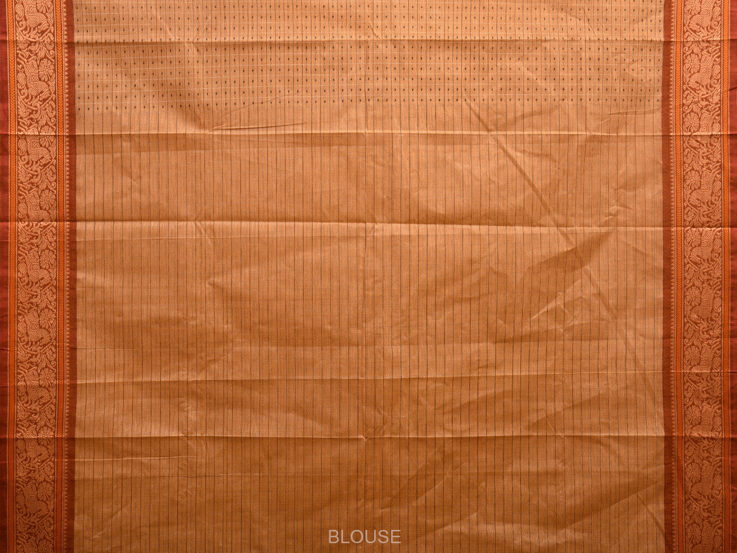 Cream Kanchipuram Cotton Saree with Checks and Horse Border Design k0711