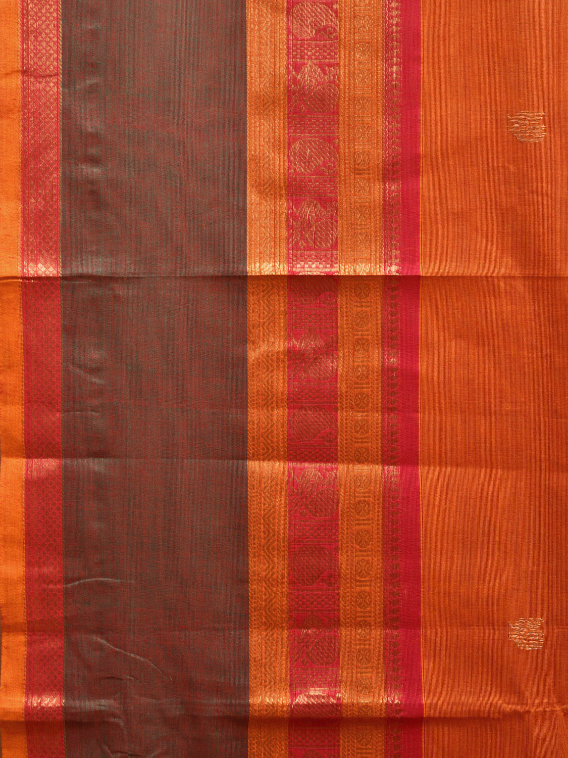Orange Kanchipuram Cotton Saree with Pallu and Peacock-Mango Border Design k0713