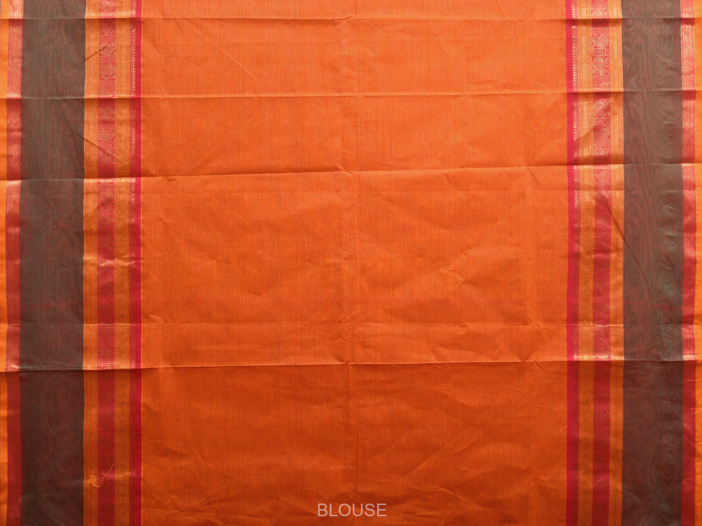 Orange Kanchipuram Cotton Saree with Pallu and Peacock-Mango Border Design k0713