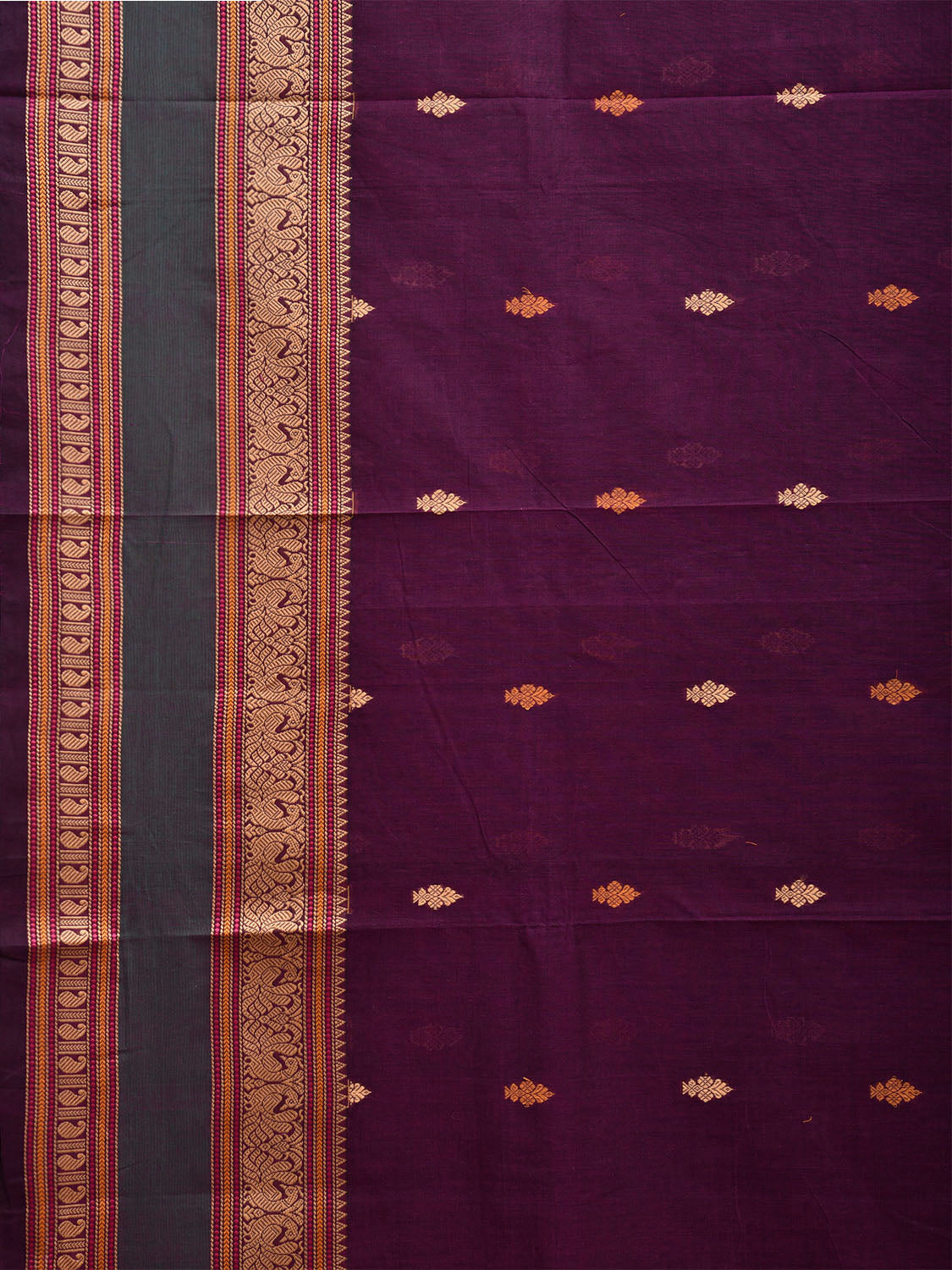 Purple Kanchipuram Cotton Saree with Body Buta and Pallu Design k0799