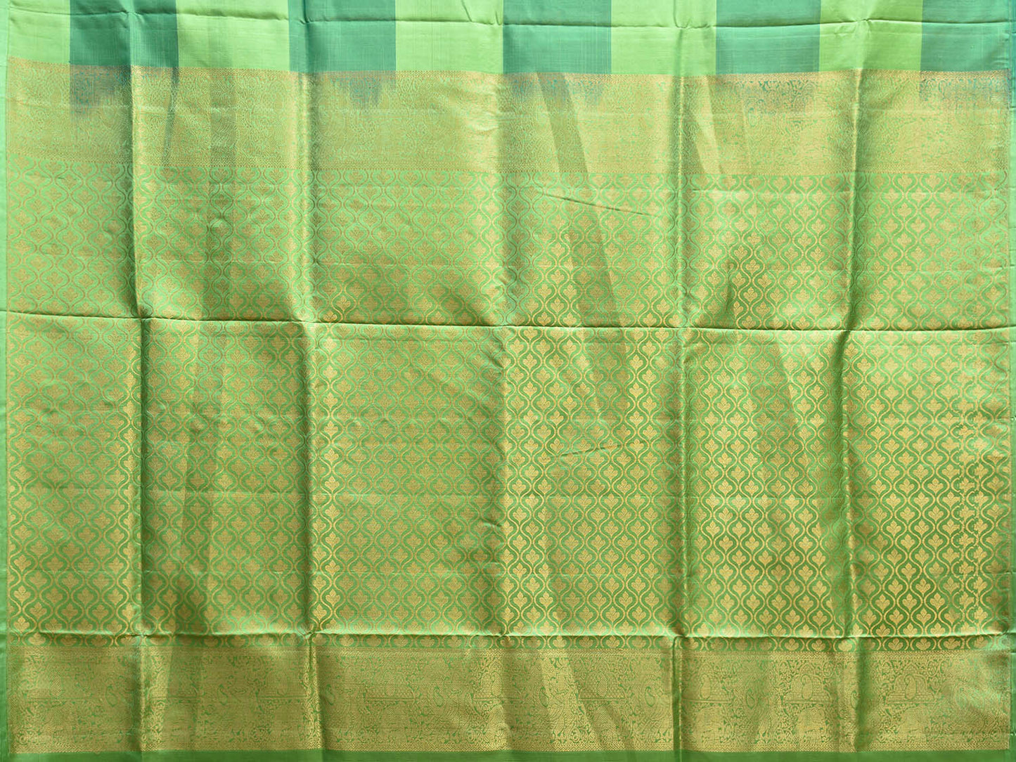 Green Kanchipuram Silk Handloom Saree with Big Checks and Peacock Buta Design k0800