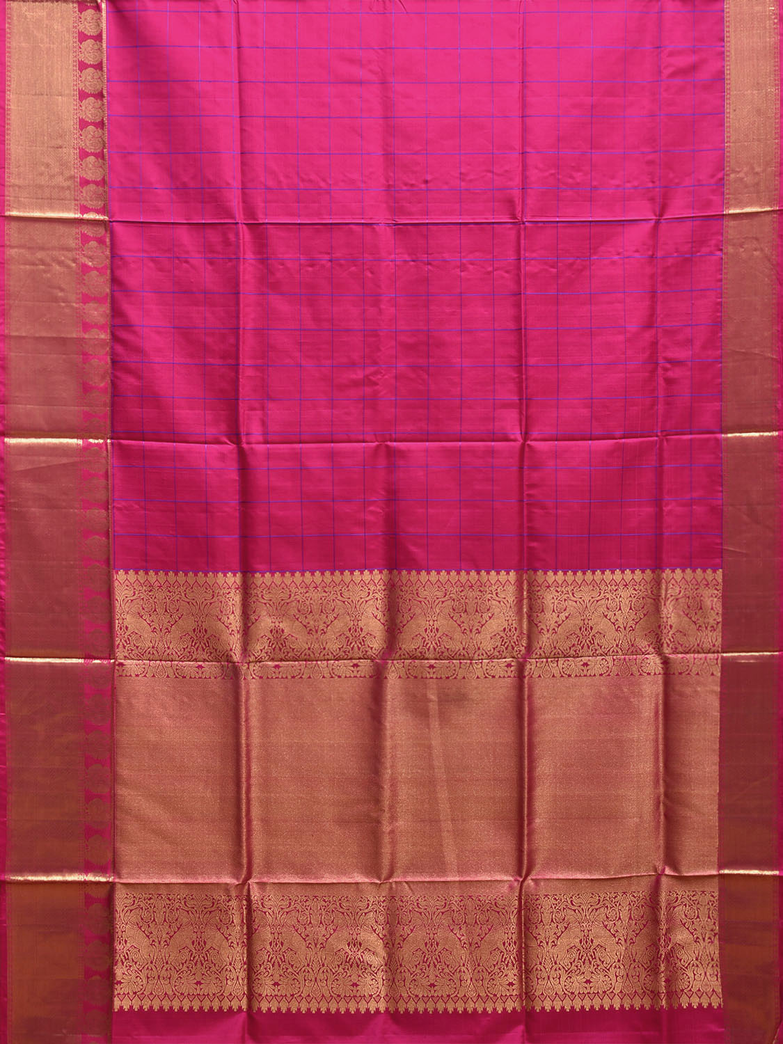 Pink Kanchipuram Silk Handloom Saree with Checks and Border-Pallu Design k0801