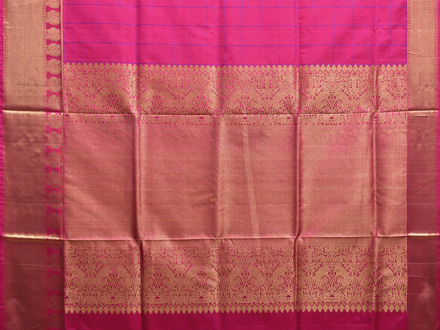Pink Kanchipuram Silk Handloom Saree with Checks and Border-Pallu Design k0801