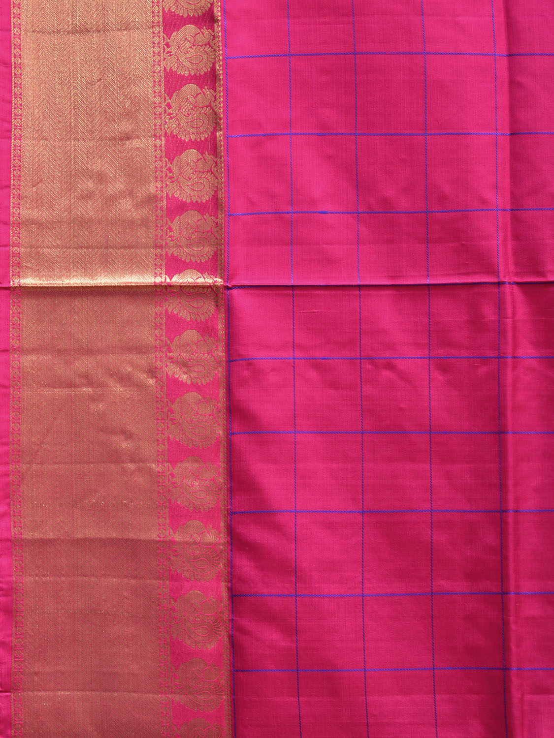 Pink Kanchipuram Silk Handloom Saree with Checks and Border-Pallu Design k0801