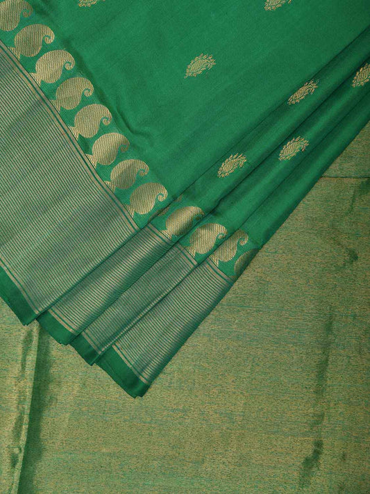 Green Kanchipuram Silk Handloom Saree with Corner Mango and Border Design k0802