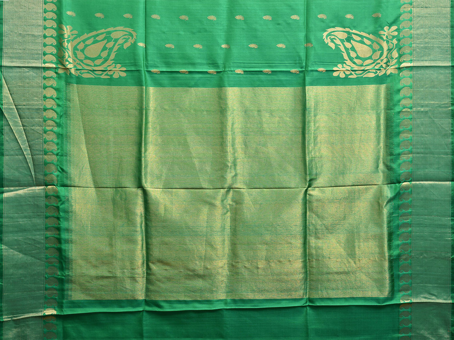 Green Kanchipuram Silk Handloom Saree with Corner Mango and Border Design k0802