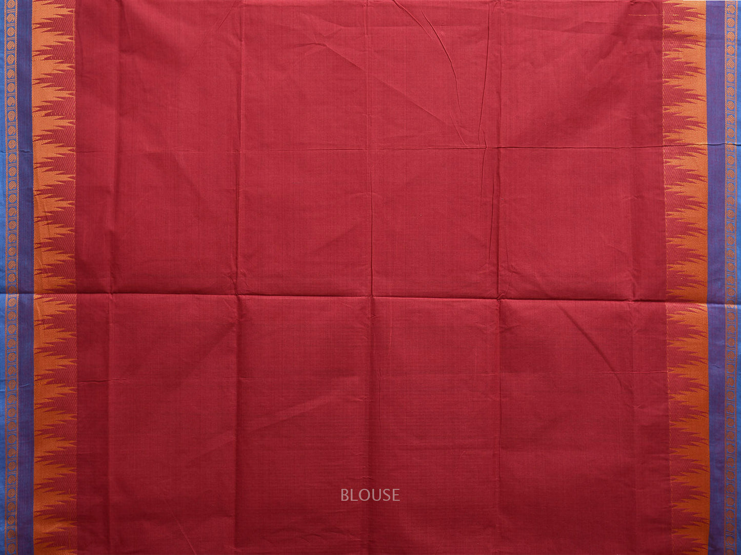 Dark Red Kanchipuram Cotton Plain Saree with Temple Border and Strips Pallu Design k0803