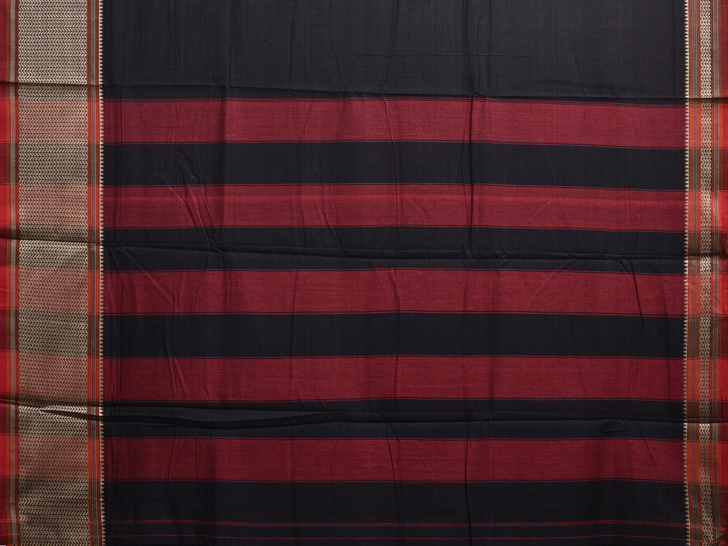 Black and Red Kanchipuram Cotton Plain Saree with Strips Pallu Design No Blouse k0874