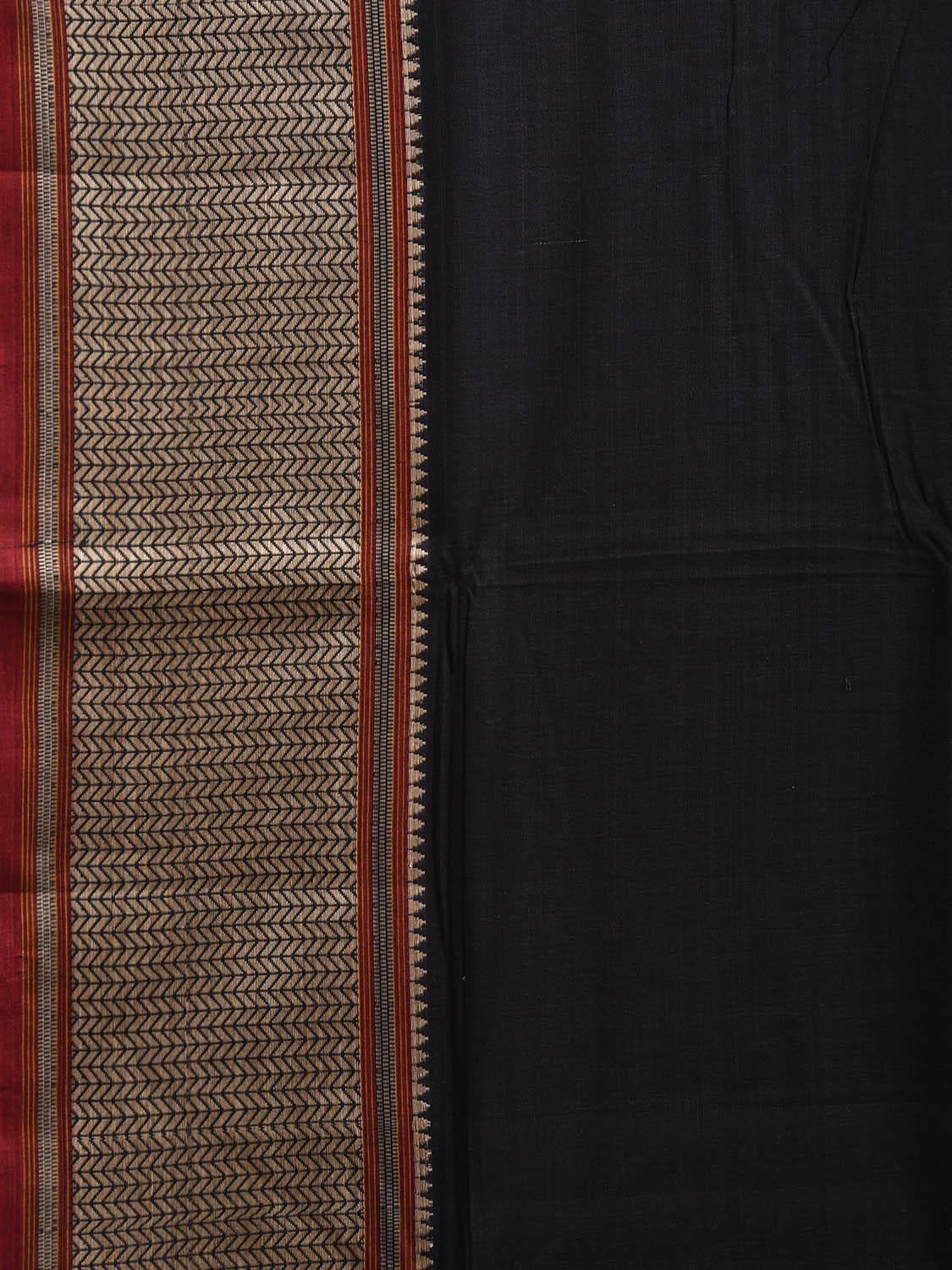 Black and Red Kanchipuram Cotton Plain Saree with Strips Pallu Design No Blouse k0874