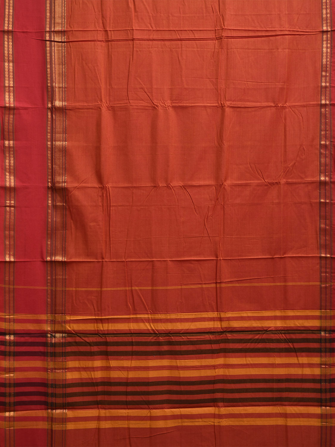 Orange Kanchipuram Cotton Plain Saree with Strips Pallu and Border Design No Blouse k0876