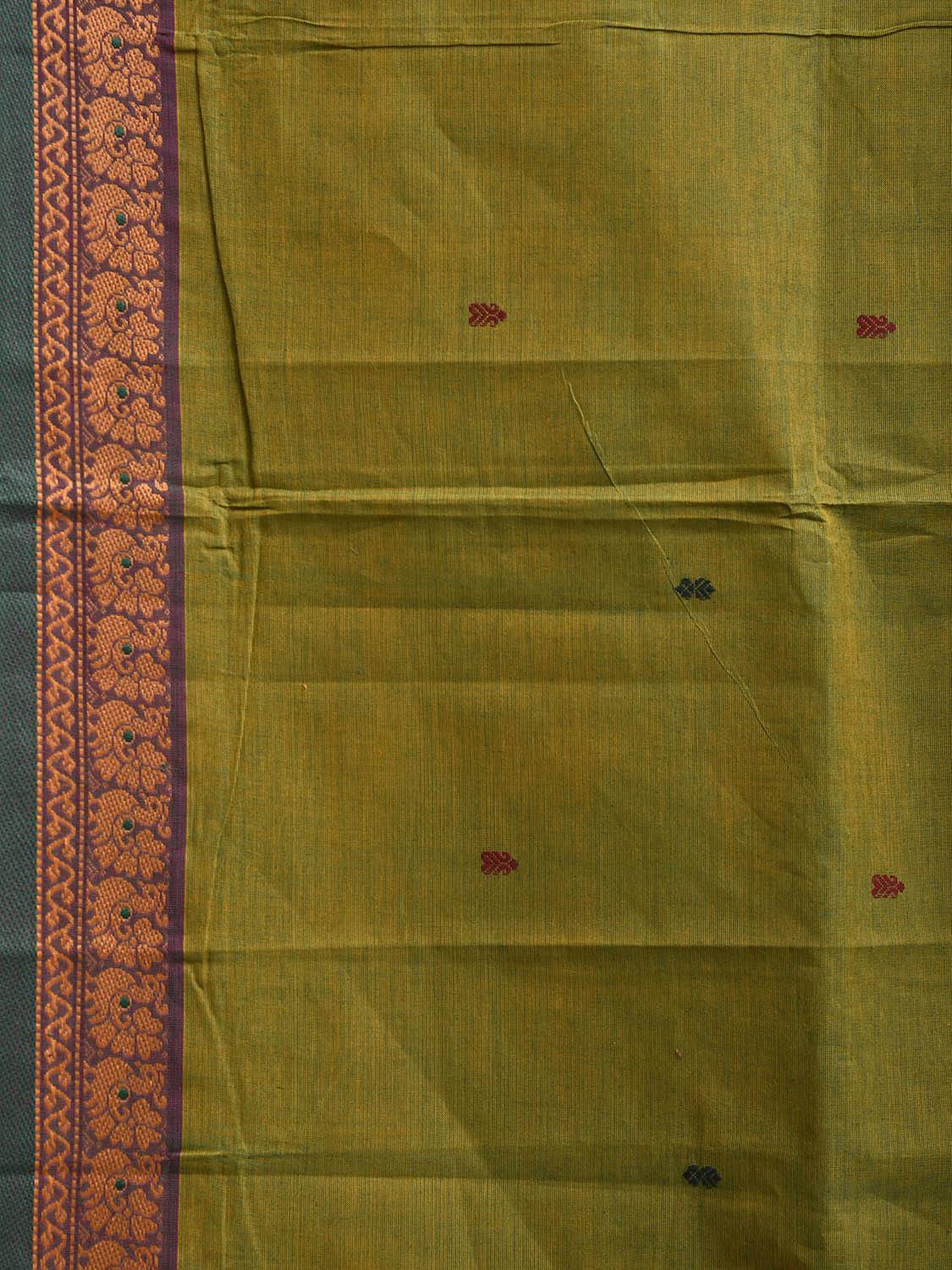 Green Kanchipuram Cotton Saree with Strips Pallu and Border Design k0879