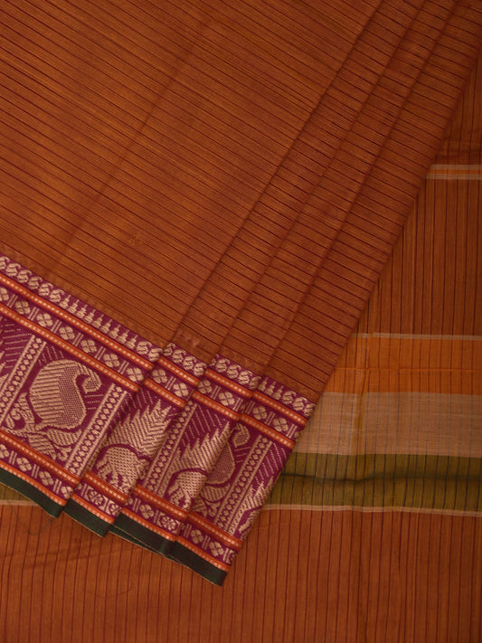 Orange and Pink Kanchipuram Cotton Saree with Strips and Border Design k0881
