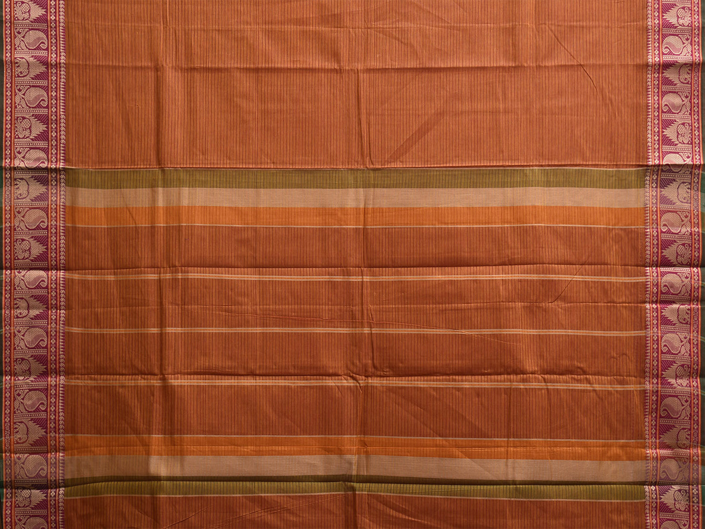 Orange and Pink Kanchipuram Cotton Saree with Strips and Border Design k0881
