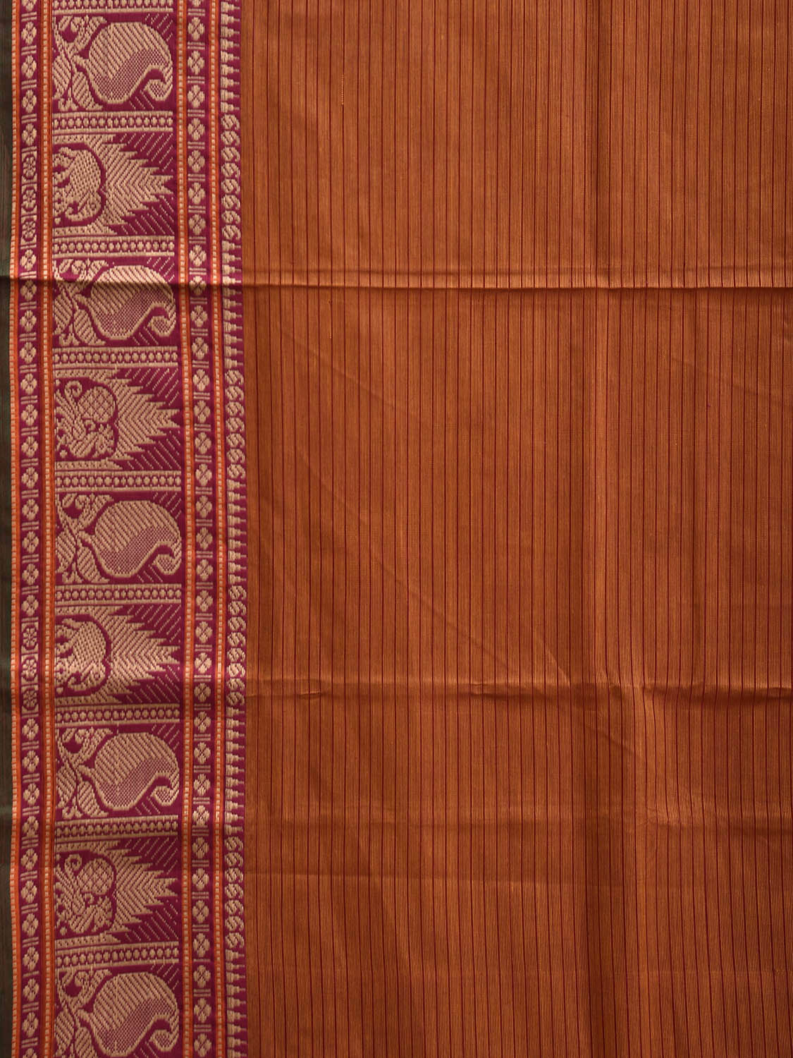 Orange and Pink Kanchipuram Cotton Saree with Strips and Border Design k0881