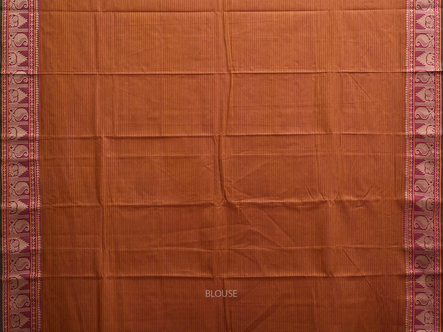 Orange and Pink Kanchipuram Cotton Saree with Strips and Border Design k0881