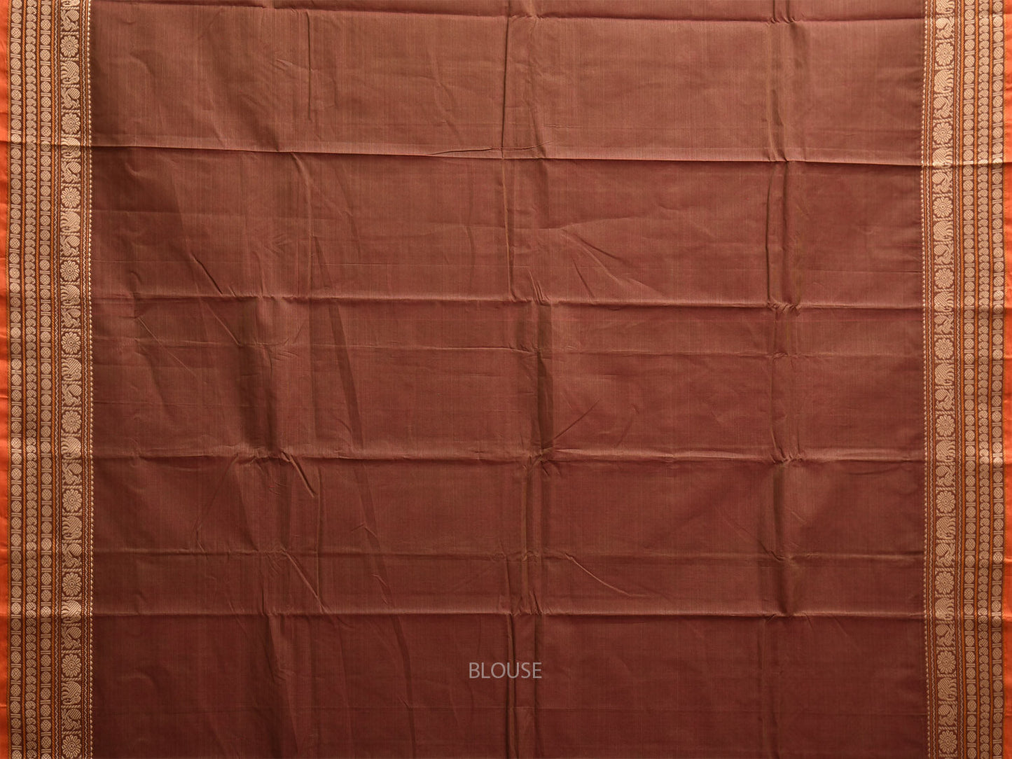 Brown Kanchipuram Cotton Plain Saree with Strips and Border Design k0883