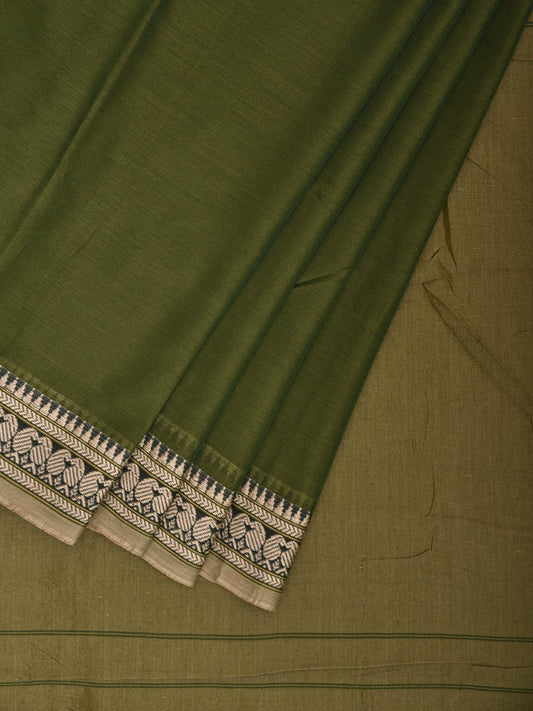 Green Kanchipuram Cotton Plain Saree with Strips and Small Border Design No Blouse k0888