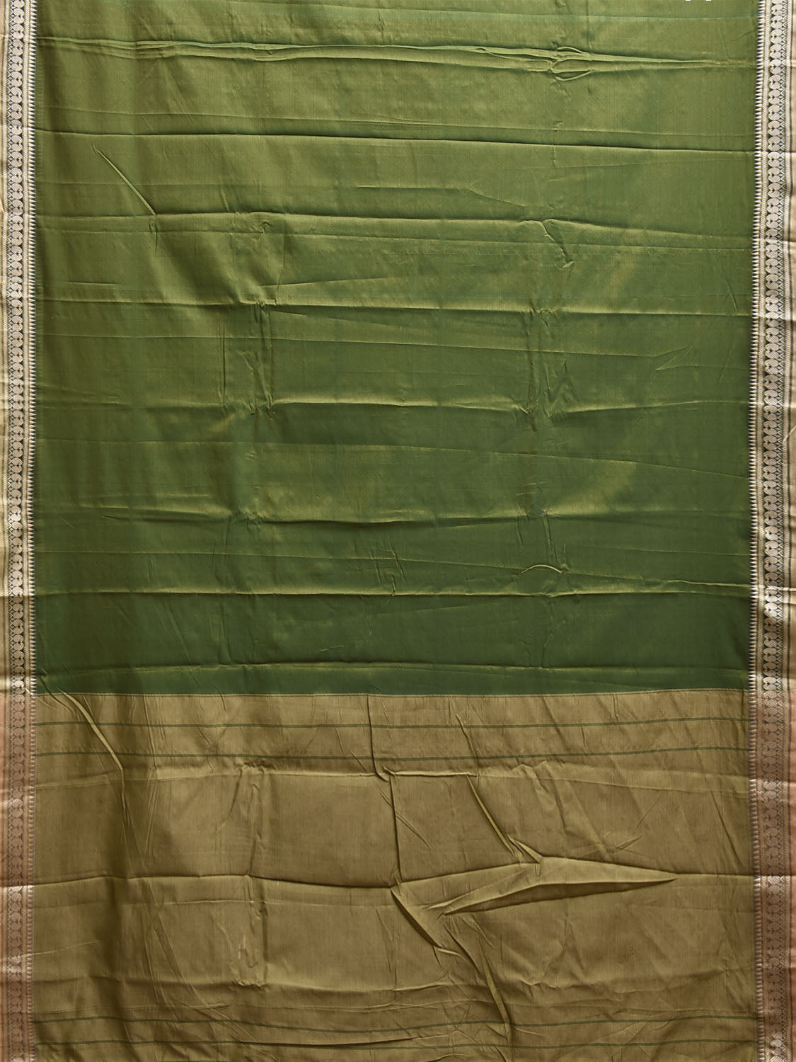 Green Kanchipuram Cotton Plain Saree with Strips and Small Border Design No Blouse k0888