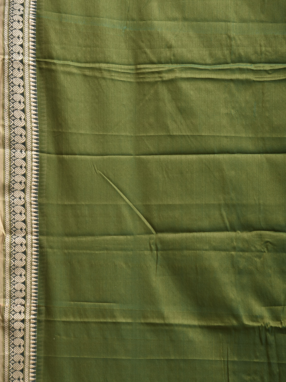 Green Kanchipuram Cotton Plain Saree with Strips and Small Border Design No Blouse k0888