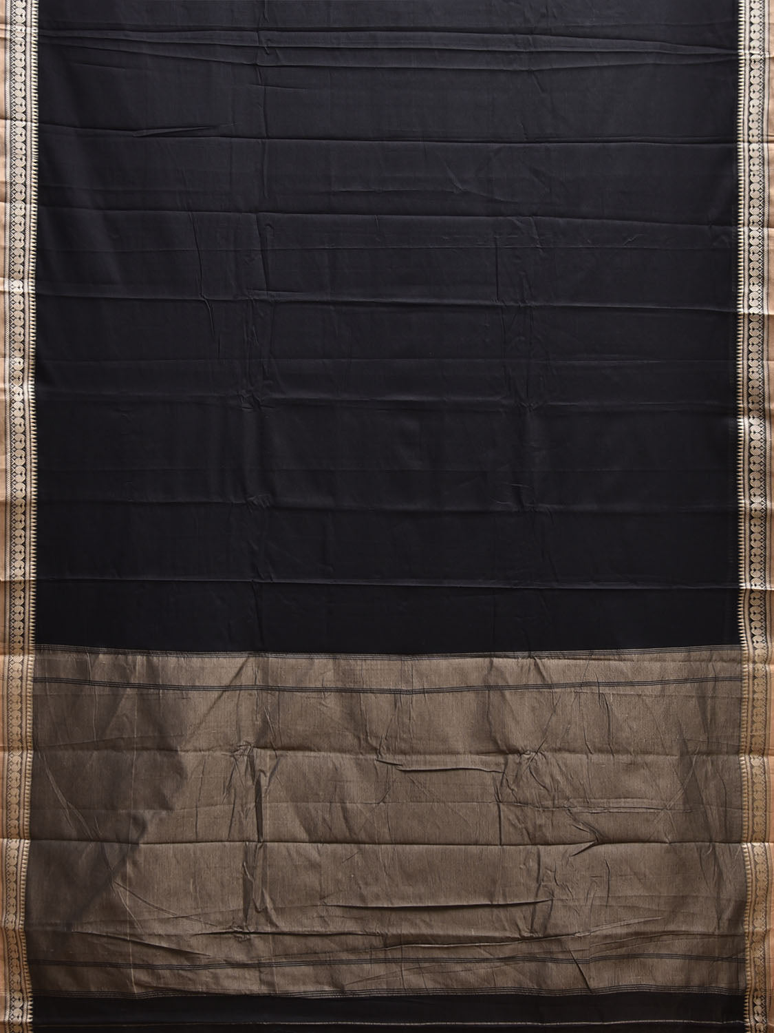 Black Kanchipuram Cotton Plain Saree with Strips and Small Border Design No Blouse k0889