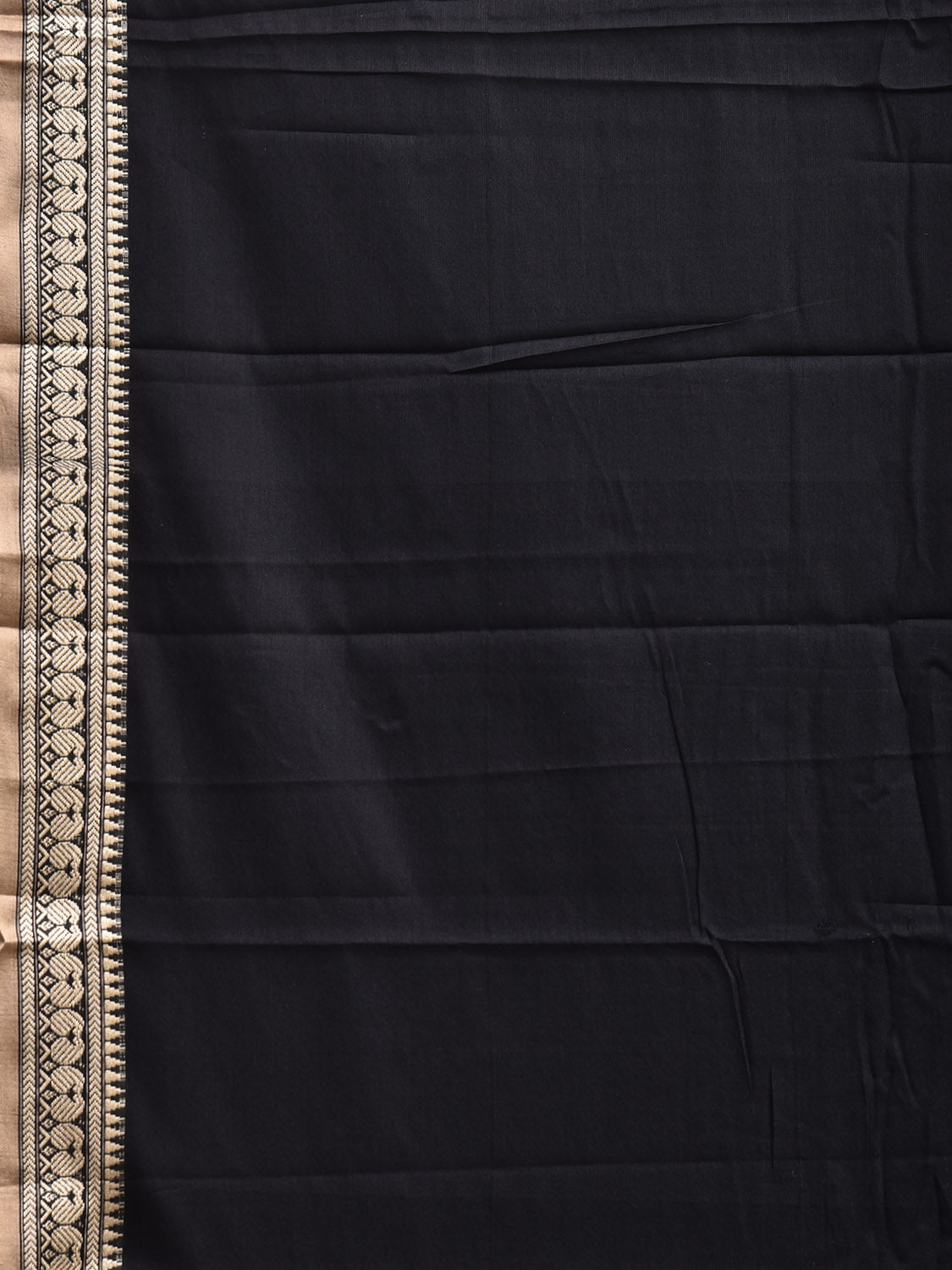 Black Kanchipuram Cotton Plain Saree with Strips and Small Border Design No Blouse k0889