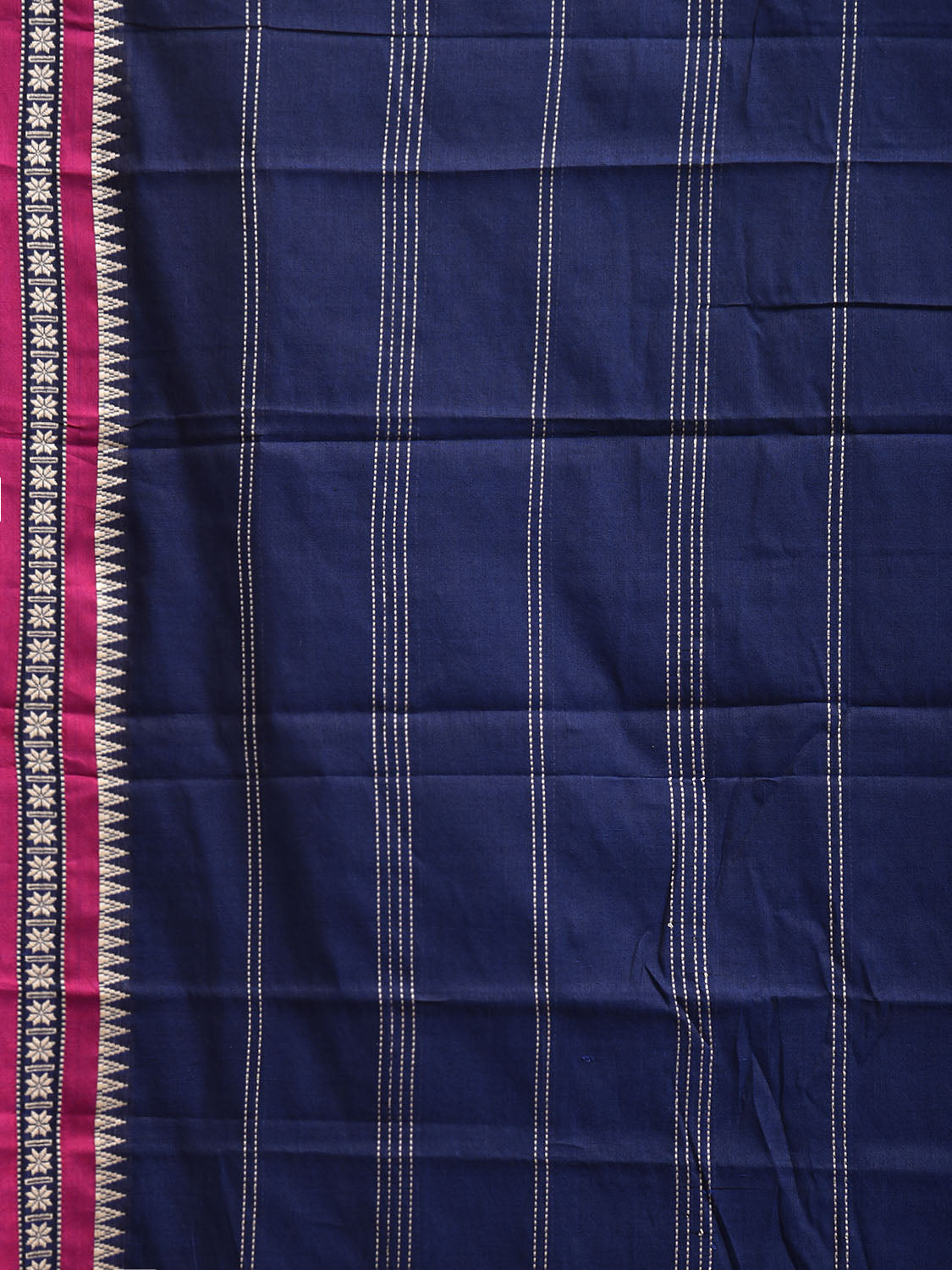 Navy and Pink Kanchipuram Cotton Saree with Strips and Small Border Design No Blouse k0890