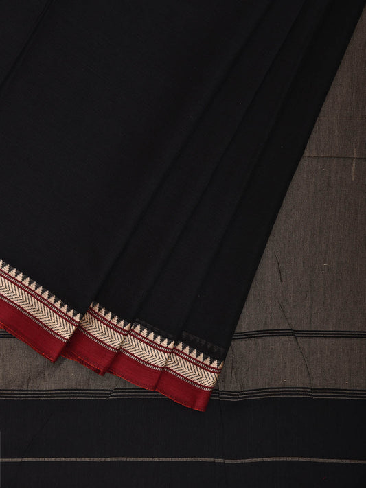 Black and Cream Kanchipuram Cotton Plain Saree with Contrast Pallu and Small Border Design No Blouse k0892