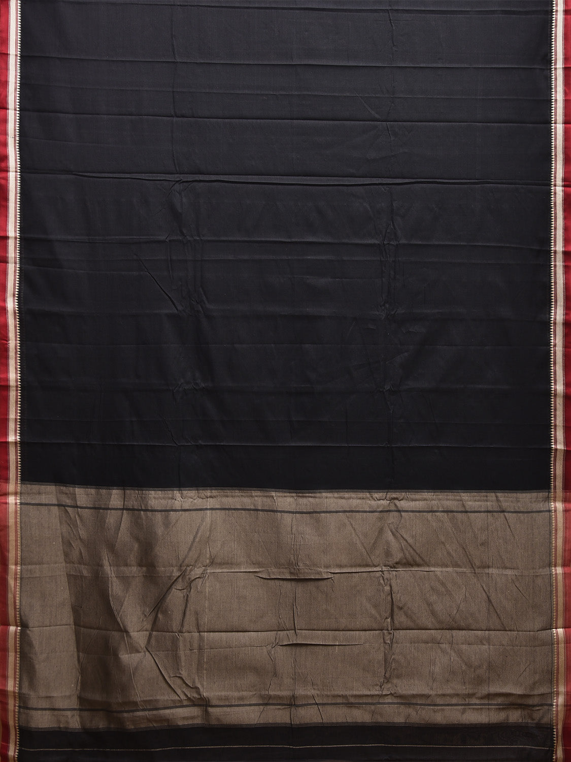 Black and Cream Kanchipuram Cotton Plain Saree with Contrast Pallu and Small Border Design No Blouse k0892