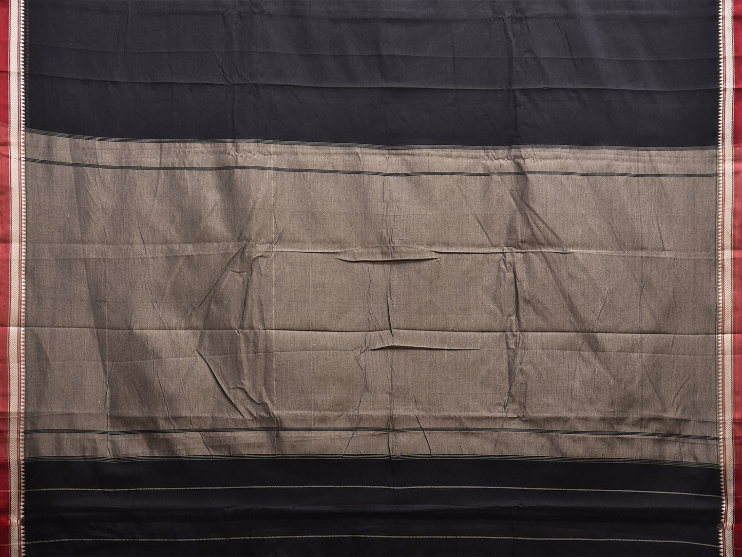 Black and Cream Kanchipuram Cotton Plain Saree with Contrast Pallu and Small Border Design No Blouse k0892