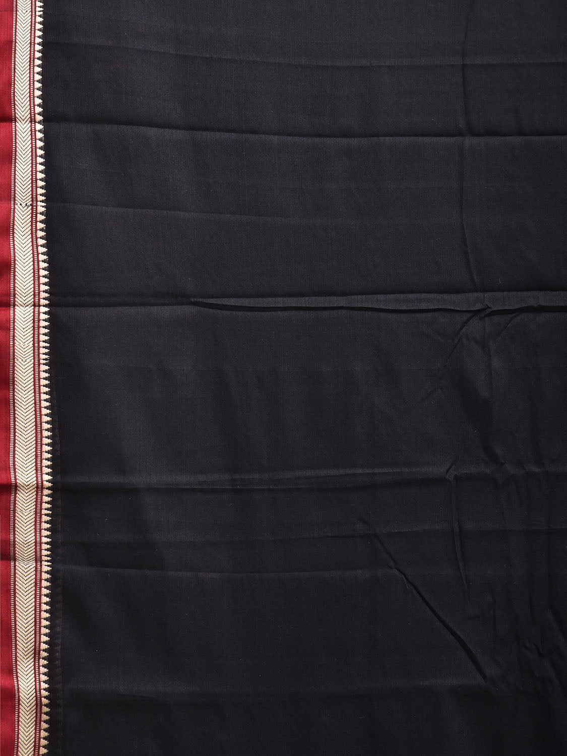 Black and Cream Kanchipuram Cotton Plain Saree with Contrast Pallu and Small Border Design No Blouse k0892