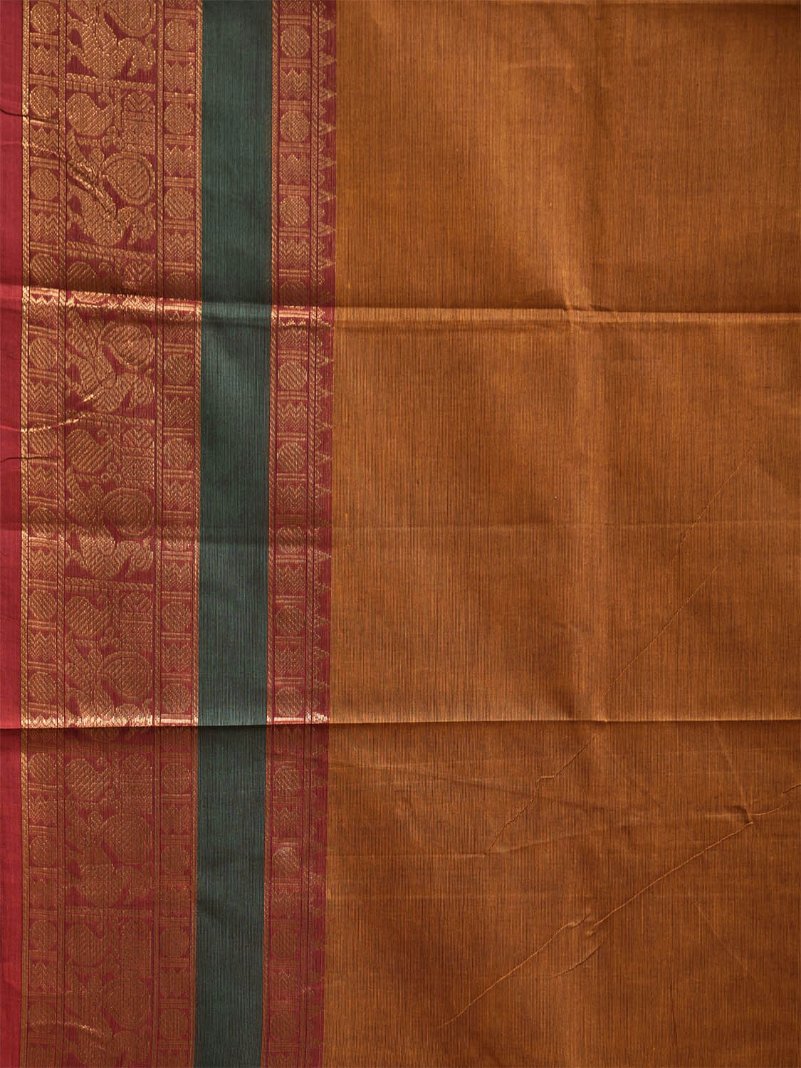 Mustard Kanchipuram Cotton Plain Saree with Ganga-Jamuna Border Design k0897