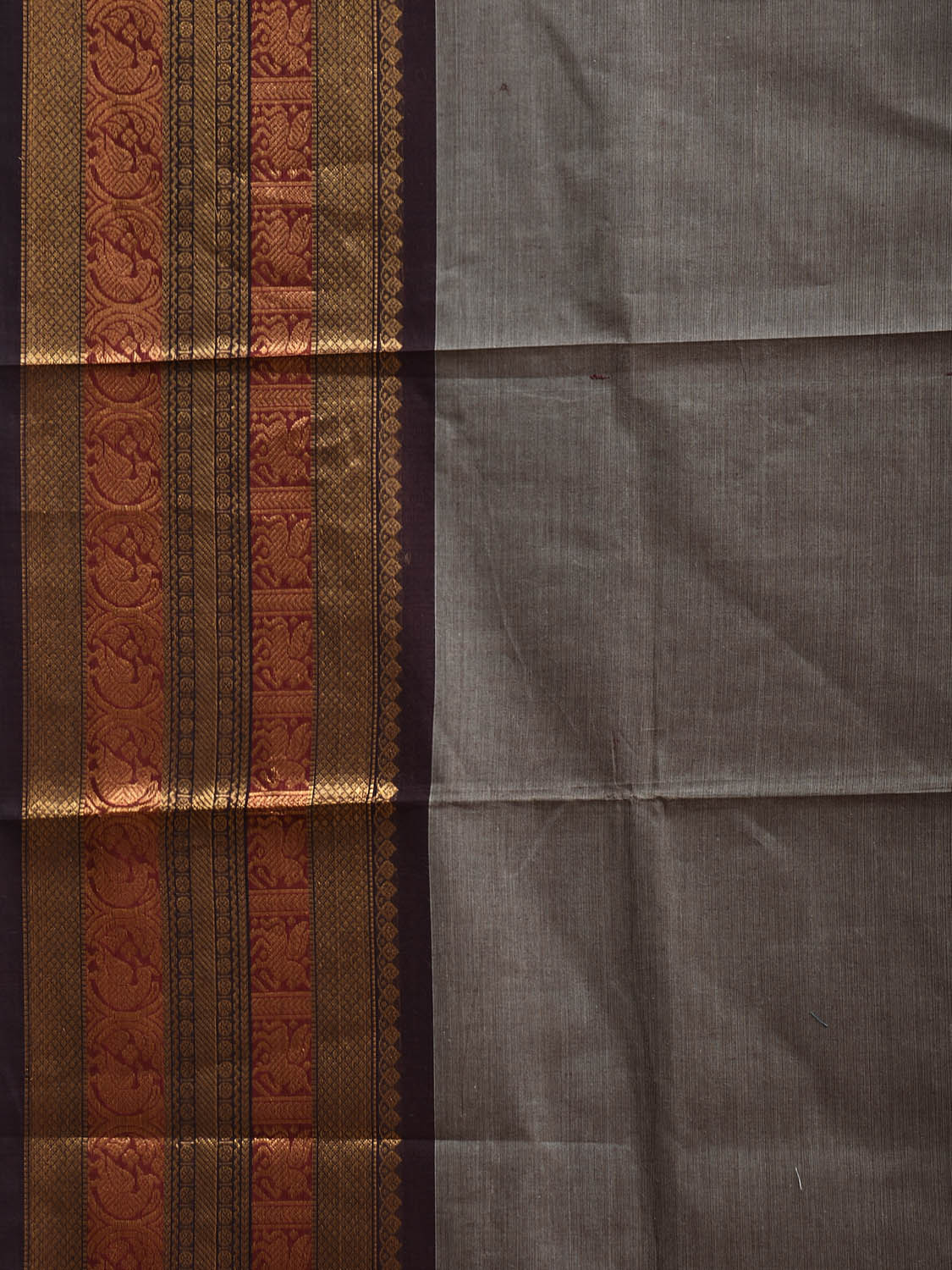 Grey and Black Kanchipuram Cotton Plain Saree with One Side Big Border Design k0898