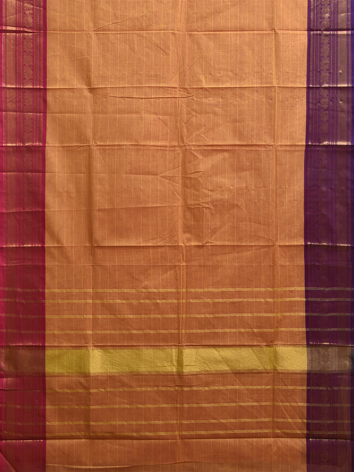 Orange Kanchipuram Cotton Saree with Strips and Ganga-Jamuna Border Design k0899