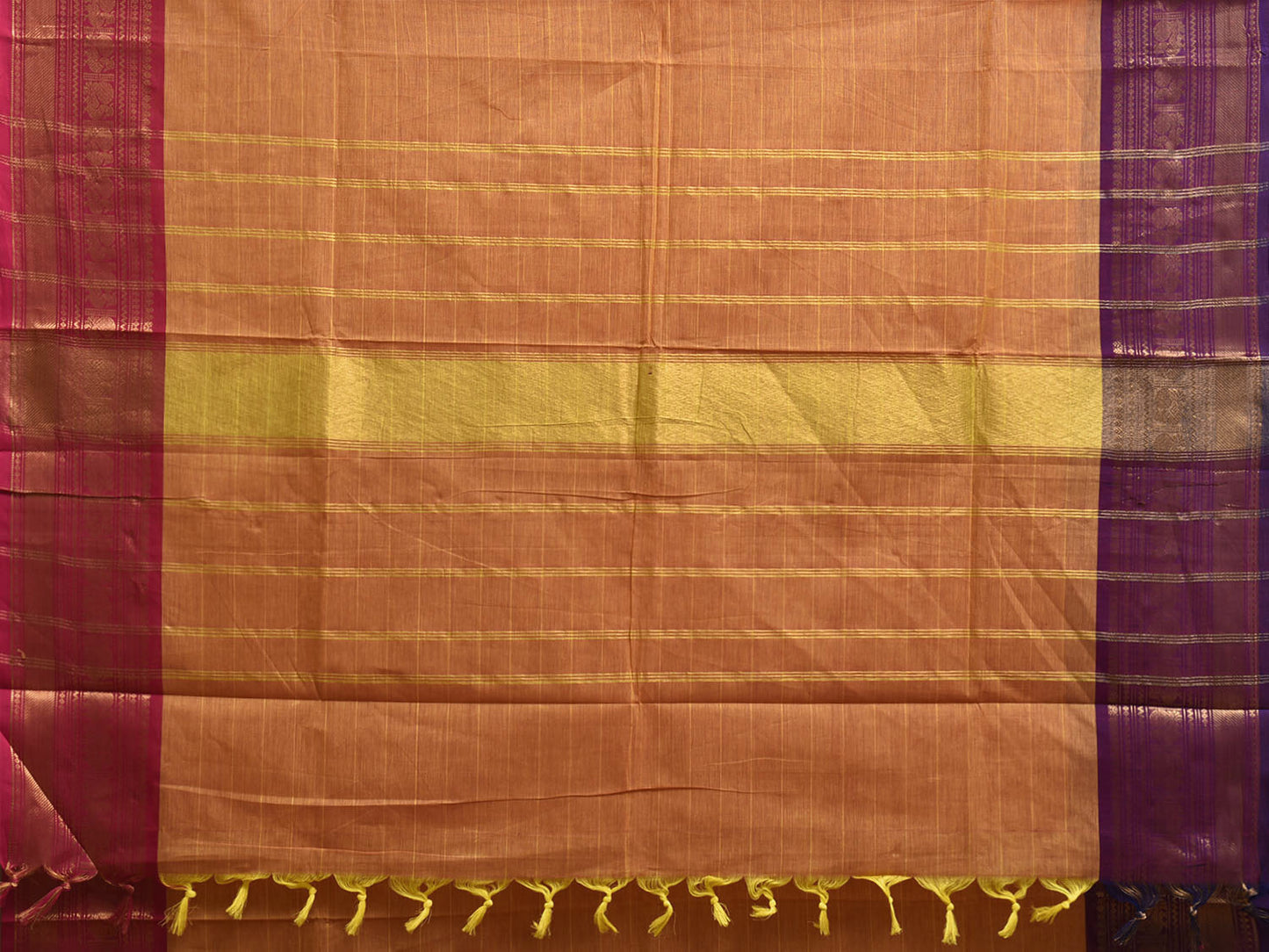 Orange Kanchipuram Cotton Saree with Strips and Ganga-Jamuna Border Design k0899
