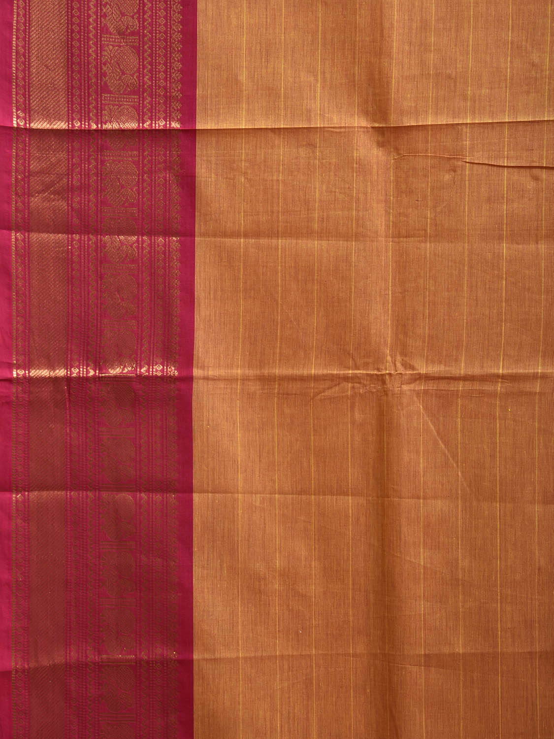 Orange Kanchipuram Cotton Saree with Strips and Ganga-Jamuna Border Design k0899