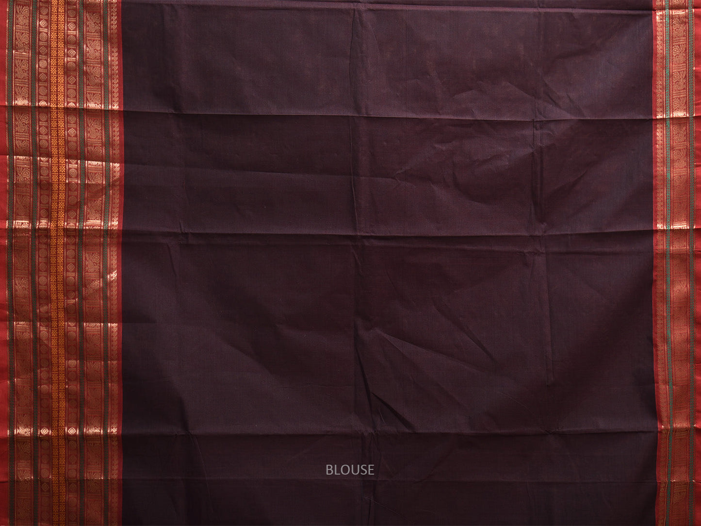 Dark Brown and Red Kanchipuram Cotton Plain Saree with One Side Big Border Design k0900