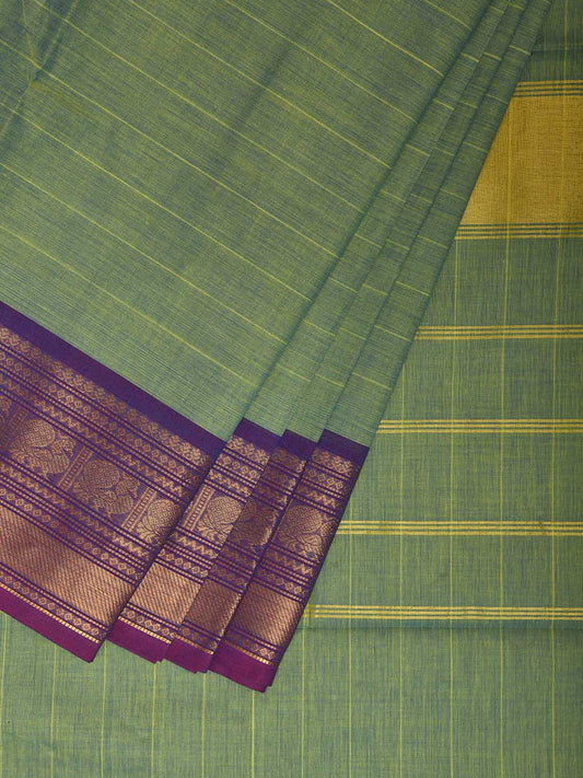 Turquoise Kanchipuram Cotton Saree with Ganga-Jamuna Border Design k0902