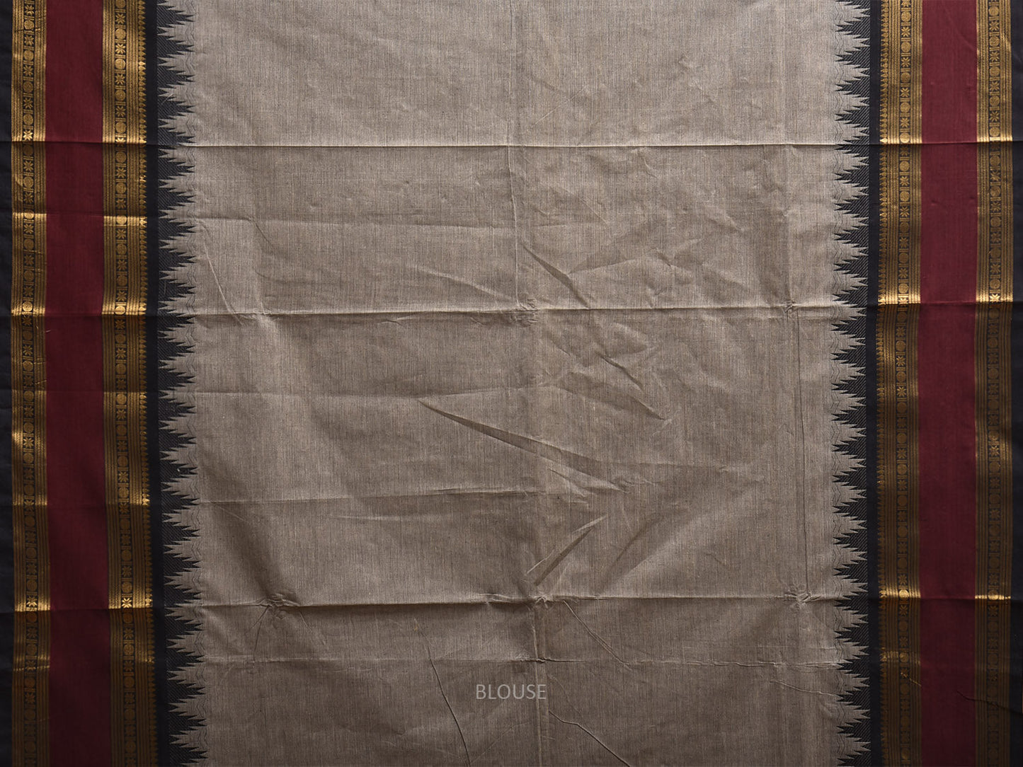 Light Grey and Maroon Kanchipuram Cotton Plain Saree with Big Temple Border Design k0908