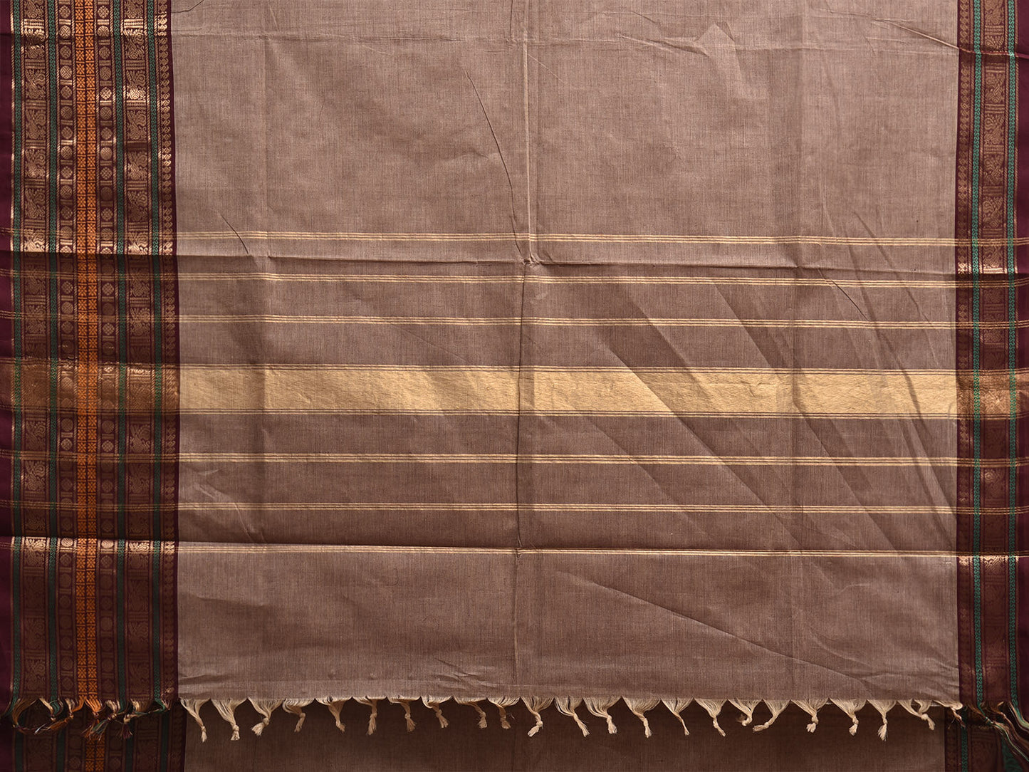 Light Fawn Kanchipuram Cotton Plain Saree with One Side Big Border Design k0910