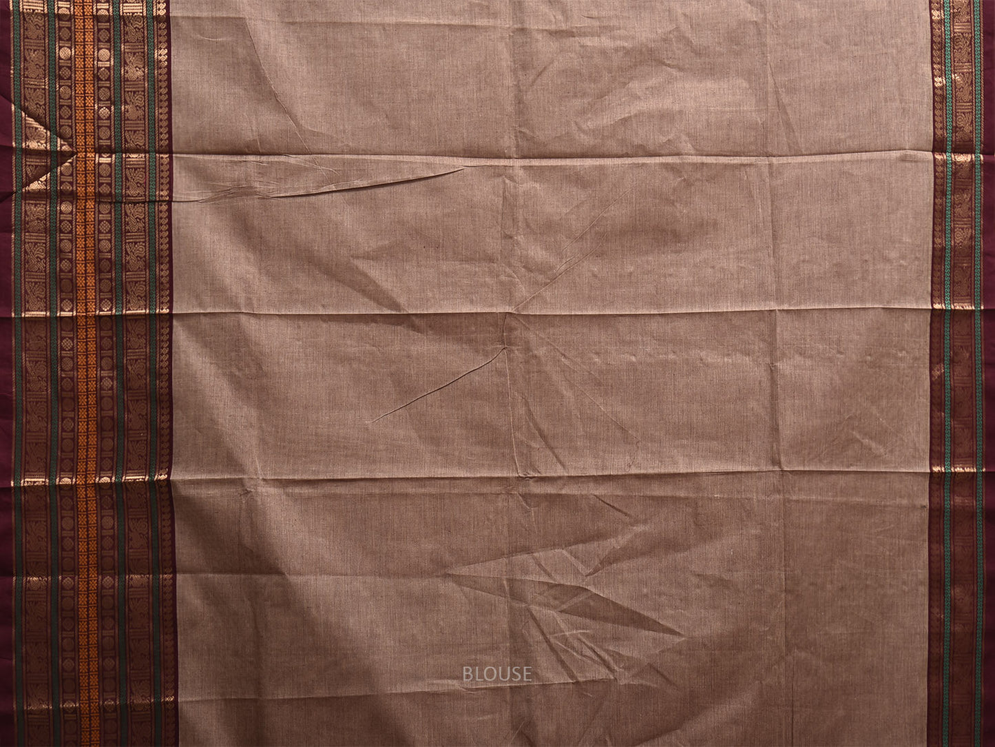 Light Fawn Kanchipuram Cotton Plain Saree with One Side Big Border Design k0910