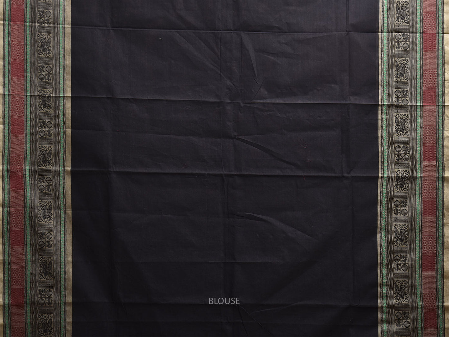Black Kanchipuram Cotton Plain Saree with Border and Strips Pallu Design k0911