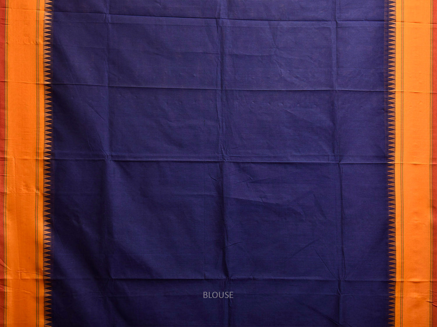 Navy and Yellow Kanchipuram Cotton Plain Saree with Strips Pallu Design k0927