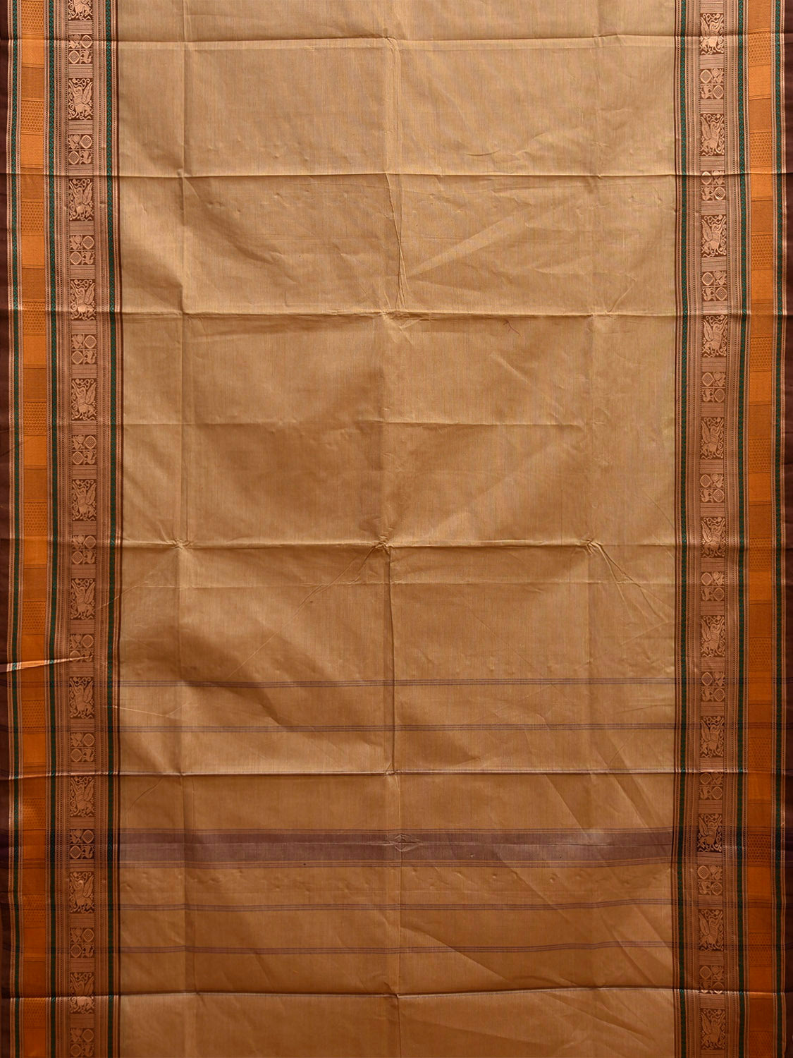 Light Yellow Kanchipuram Cotton Plain Saree with Strips Pallu Design k0928