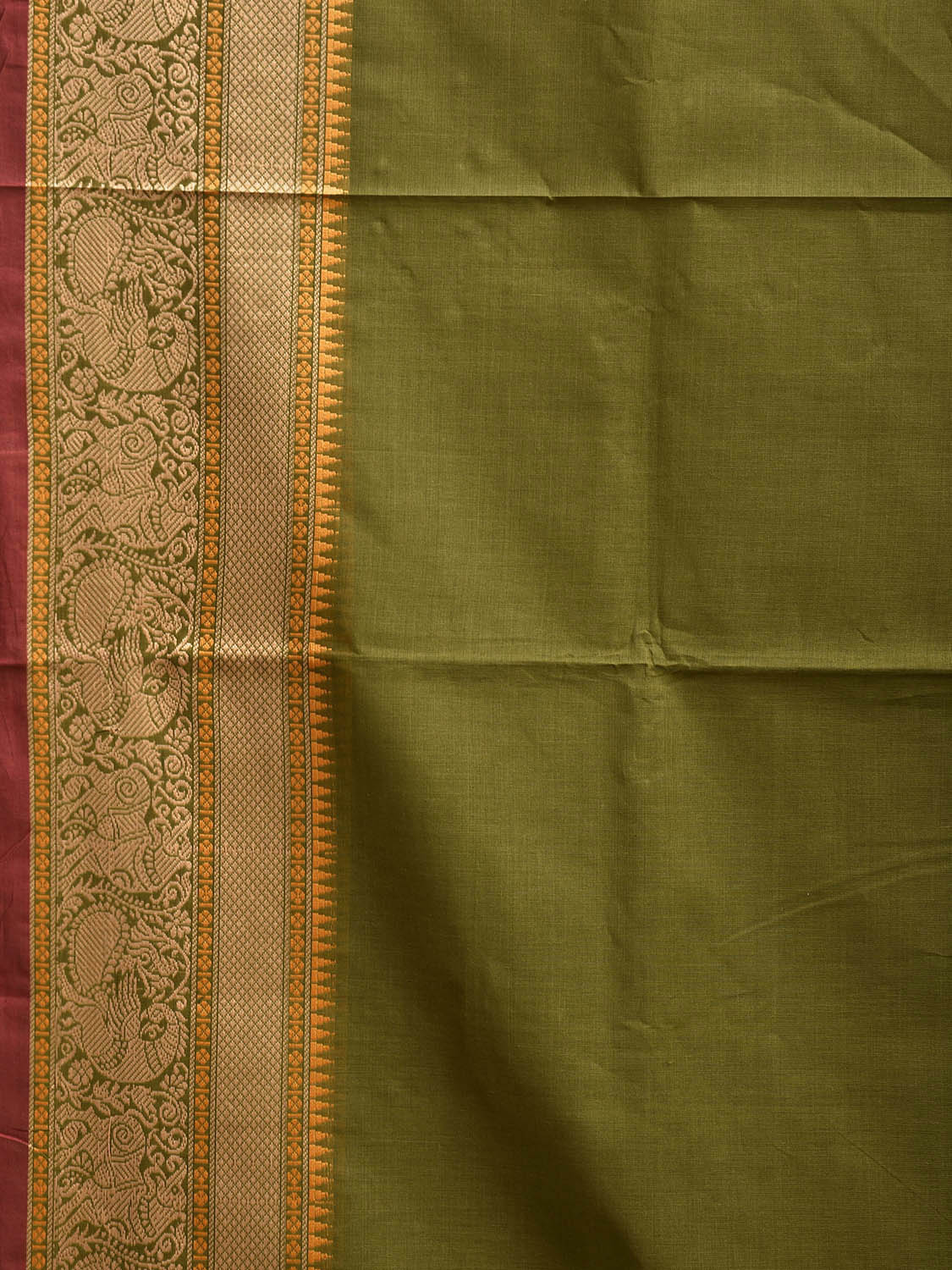 Olive Kanchipuram Cotton Plain Saree with Border Design k0937